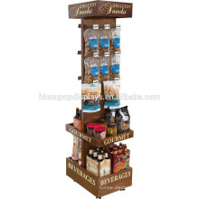 Supermarket Beverage Commercial Red Wine Holder Freestanding Wood Beer Retail Display Rack